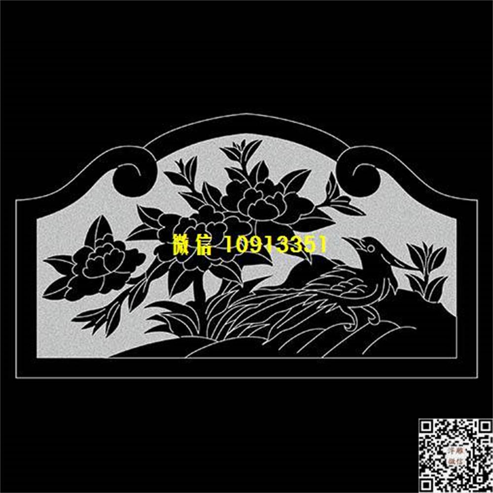 精雕图222牡丹鸟栏板精雕图线雕图线条图单线铣底图_电脑雕刻plt文泰矢量图精雕图浮雕图